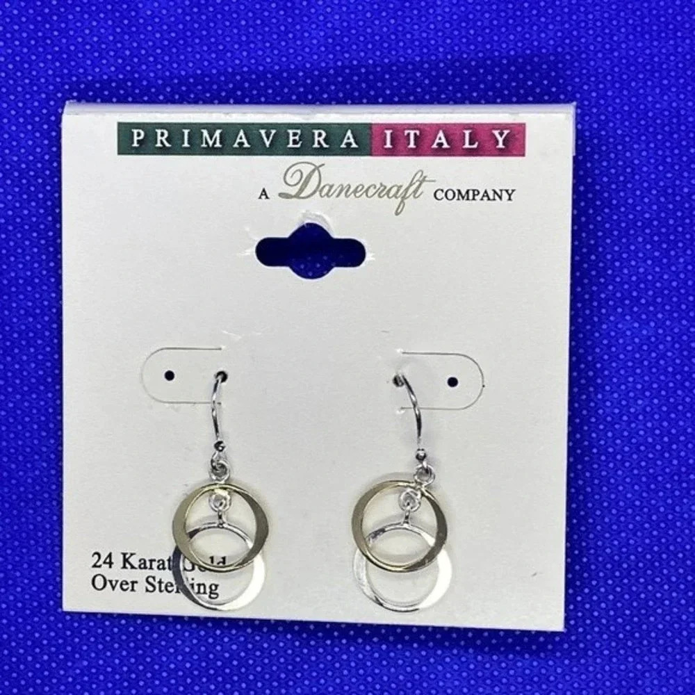 New 24K gold‎ over sterling silver dangle hook earrings Primavera Italy NWT